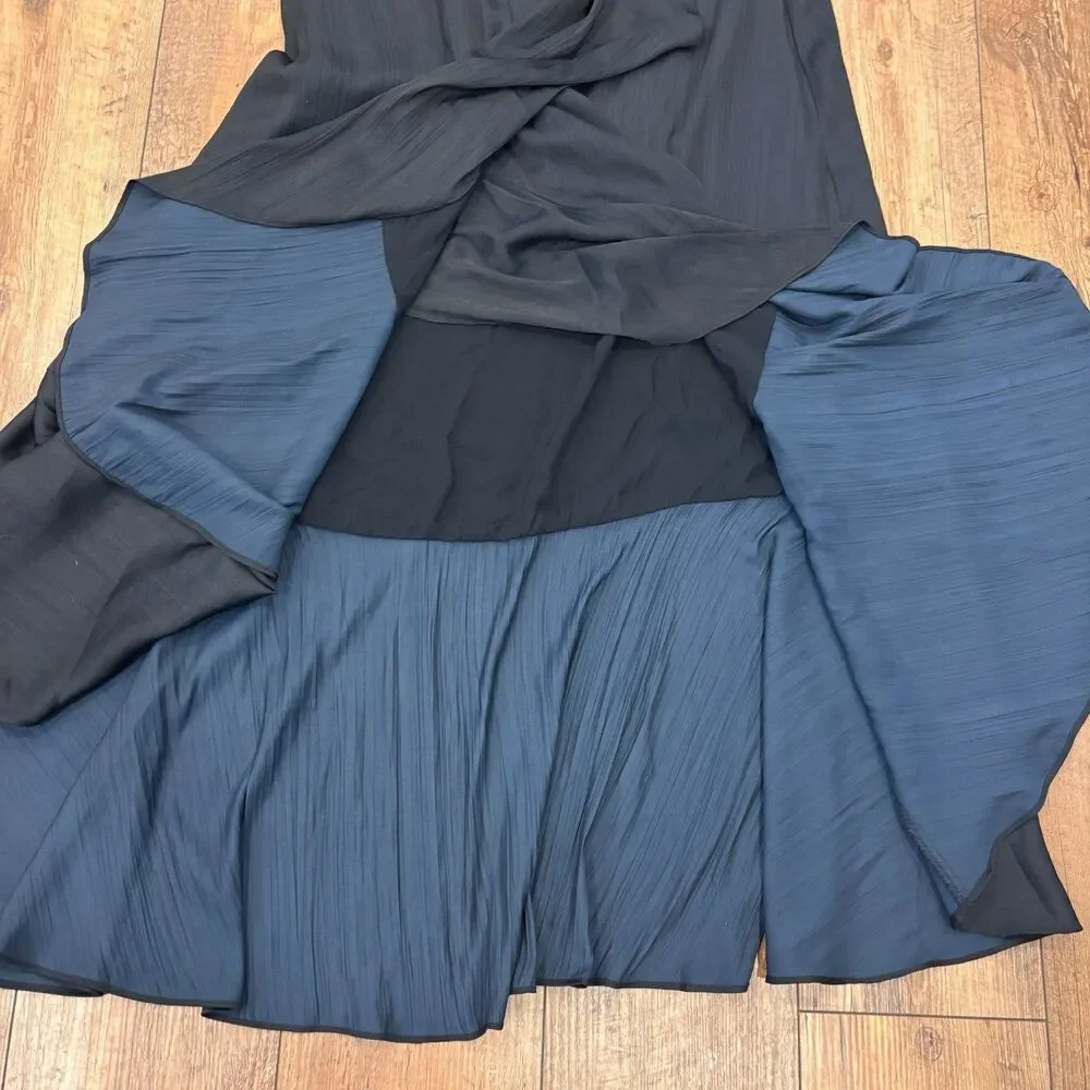 Anthropologie Maeve Ruffled Wrap Maxi Skirt Size XL in Black Blue Side Tie Flowy